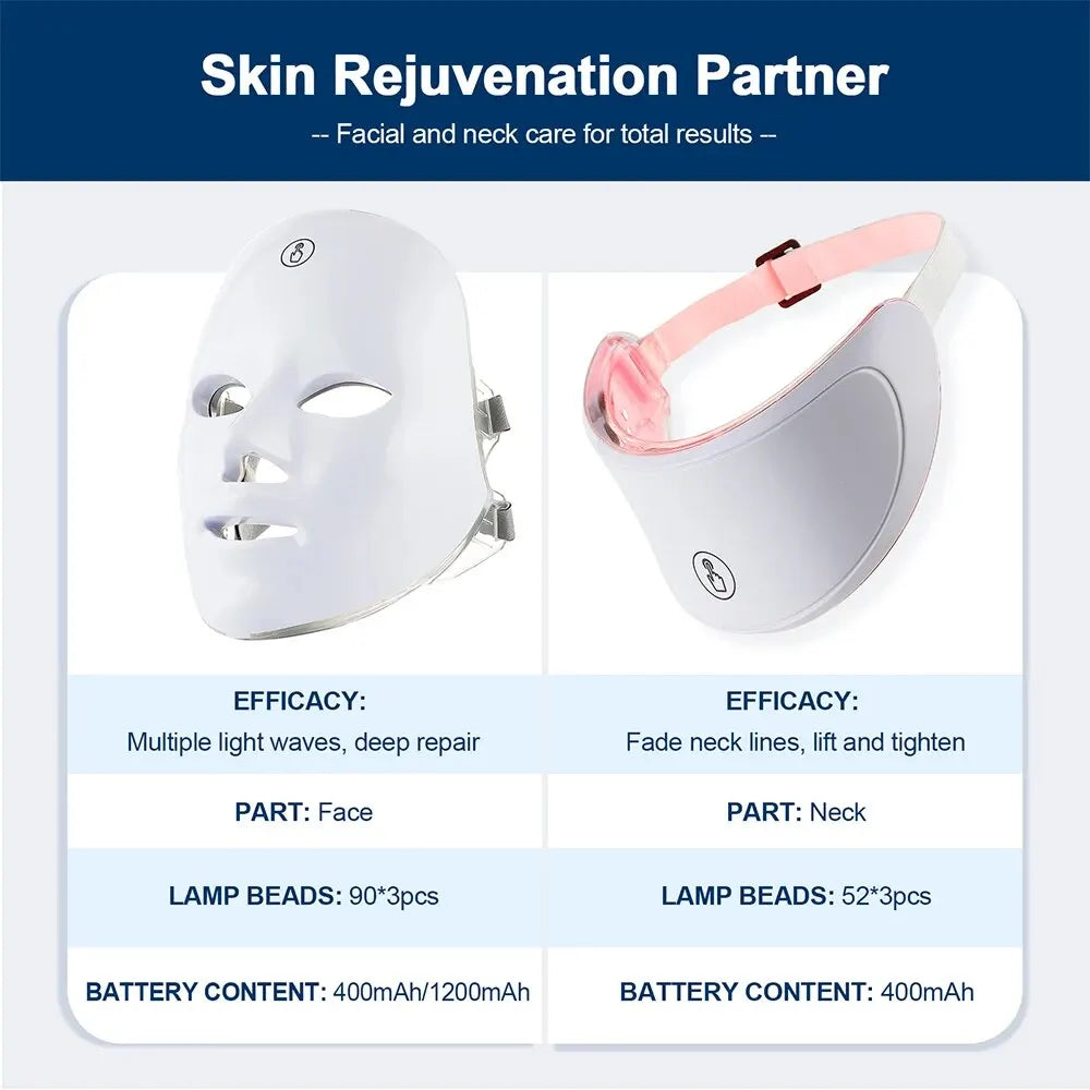 7 Color LED Light Therapy Face & Neck Mask - Anti-Aging Skin Rejuvenation